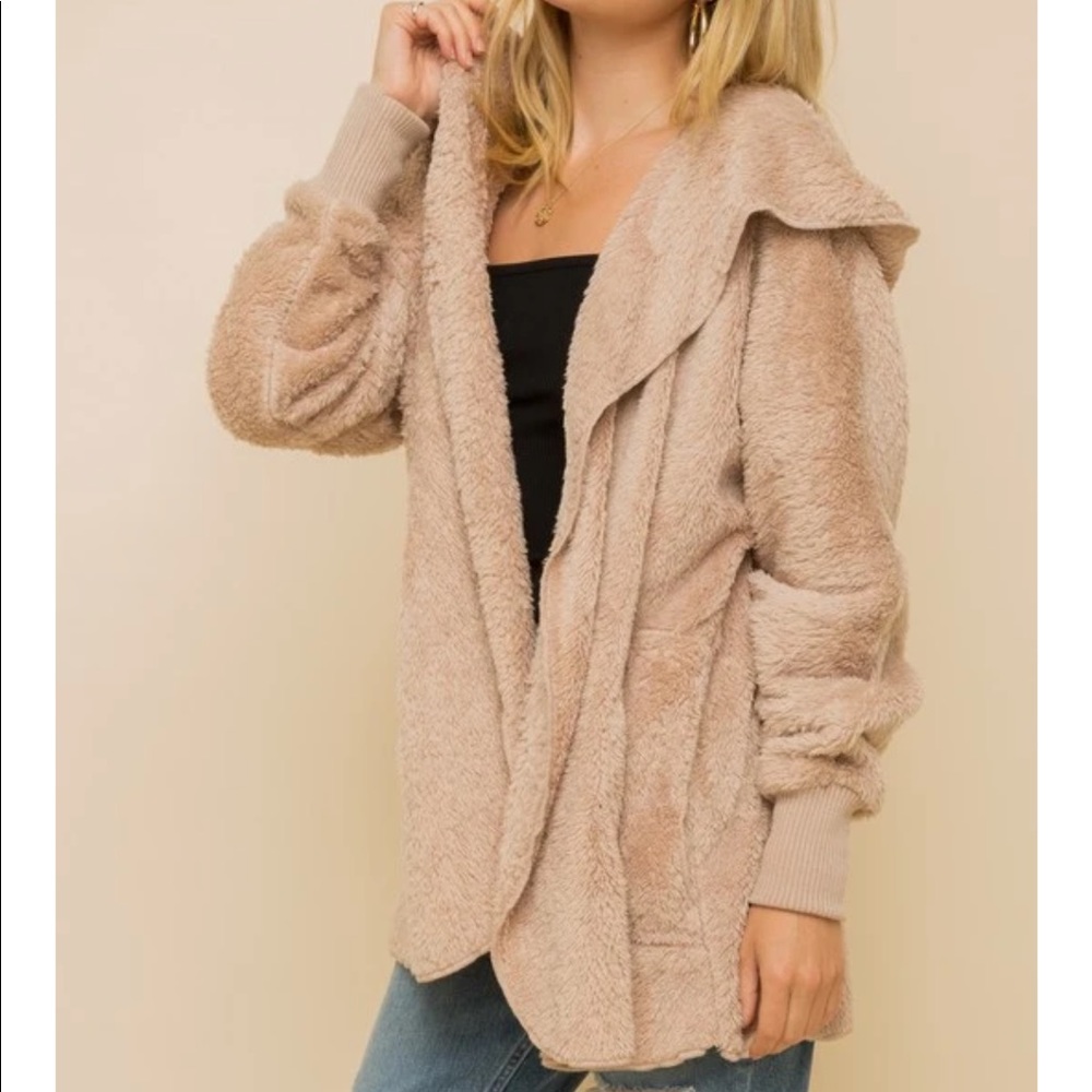 tan plush hooded jacket